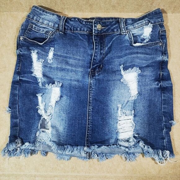 Wax Jean Distressed Denim Skirt #3 - Picture 1 of 6